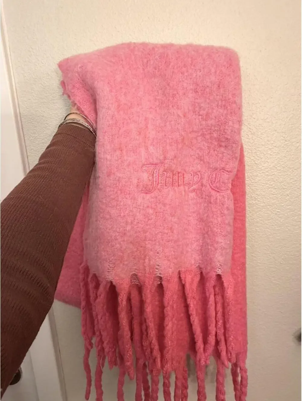 Thick Juicy Couture Pink Scarf with Fringe
